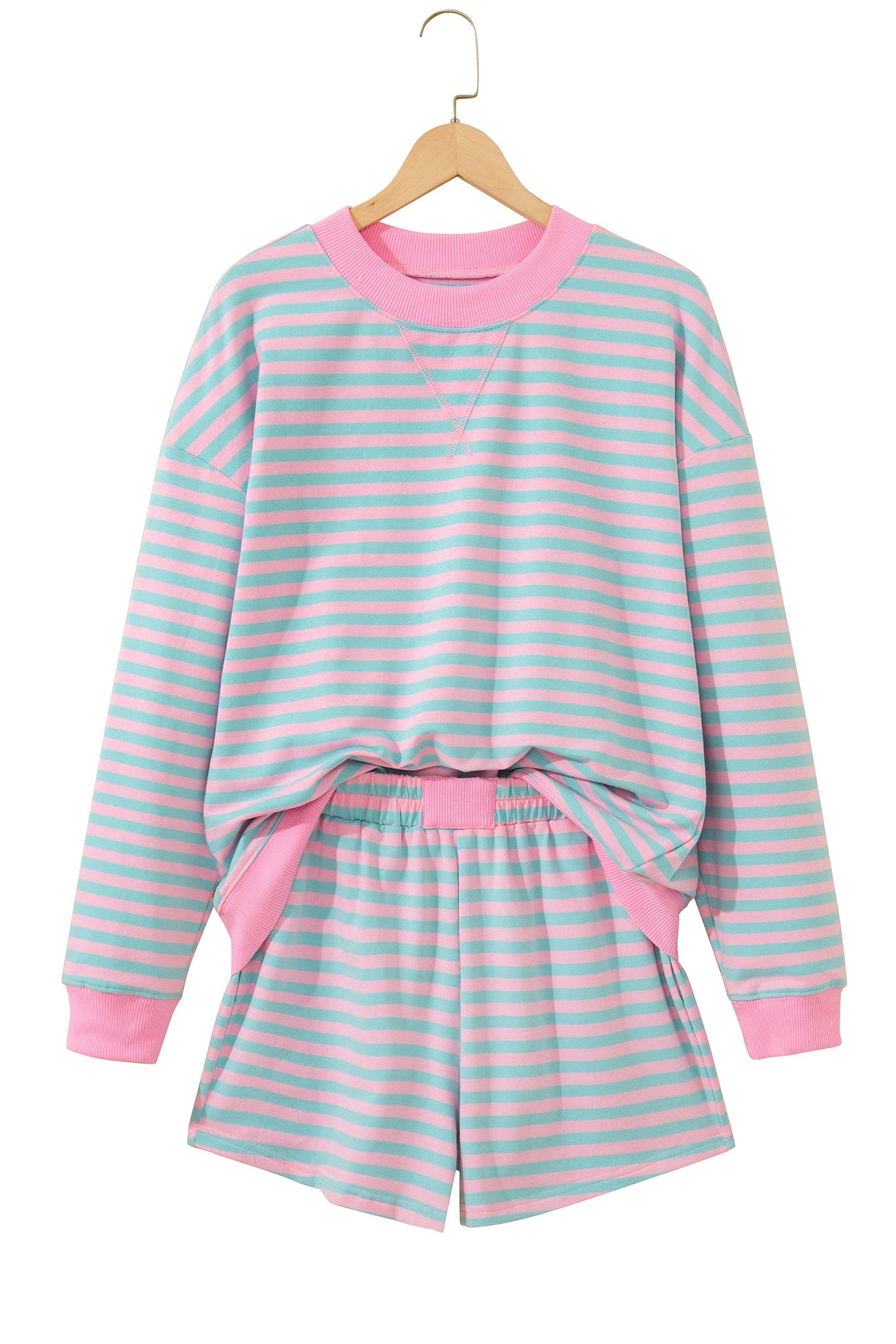 Stripe Colorblock Pullover & Pull-On Shorts Set