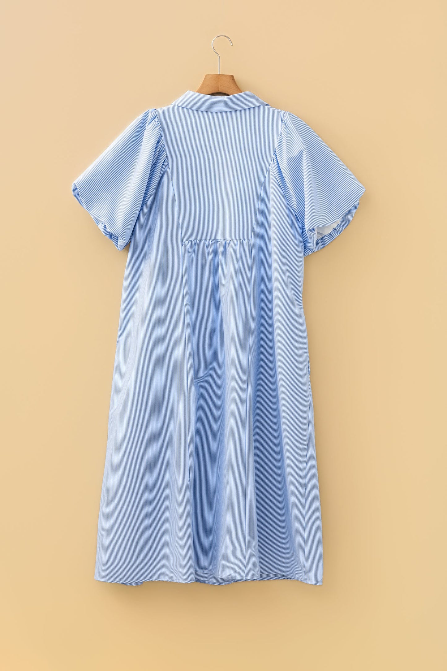 Plus-Size Stripe Shirred-Collar V-Neck Midi Dress