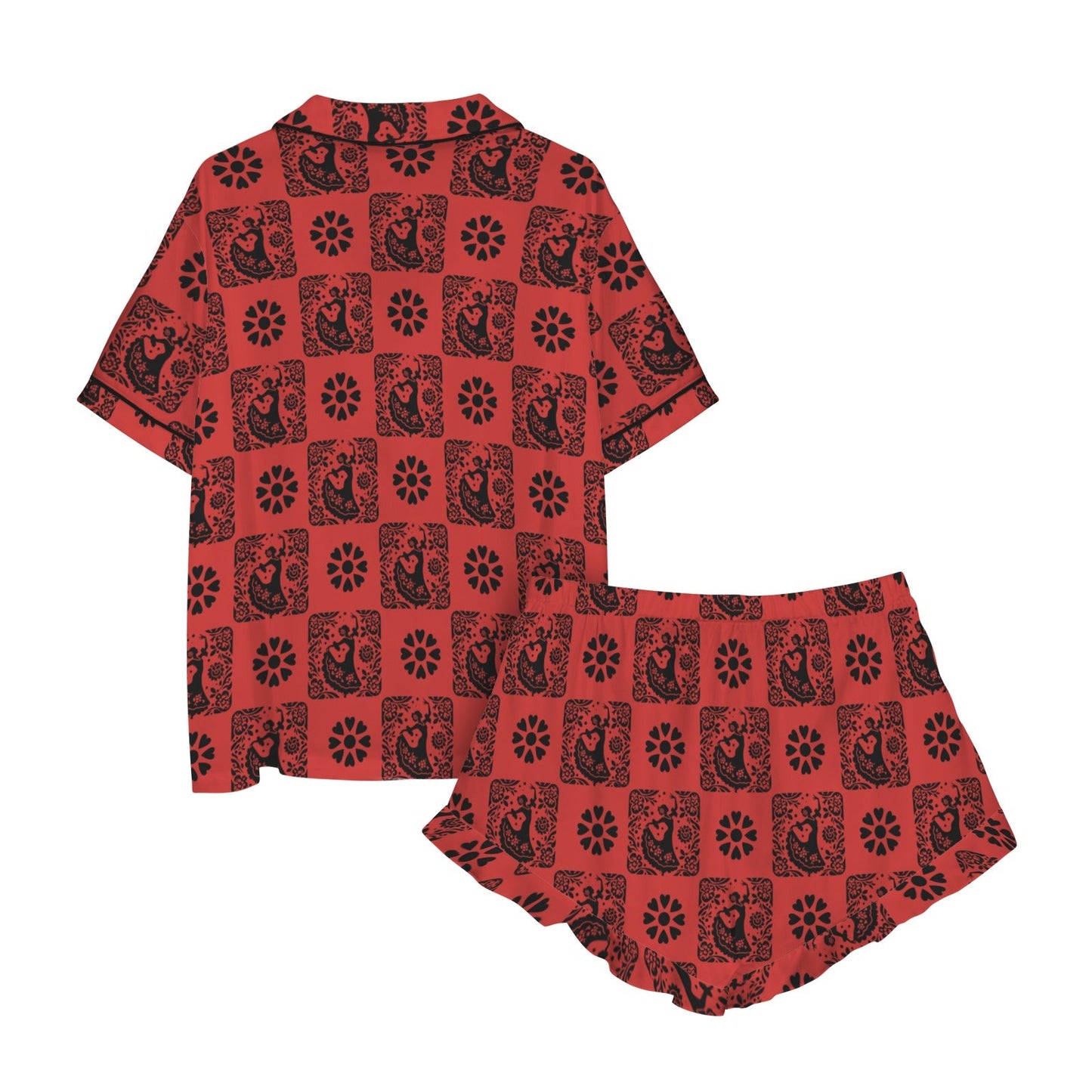 Colores de Mexico Red Flamenco Mexican Tile Talavera Floral Satin Pajamas