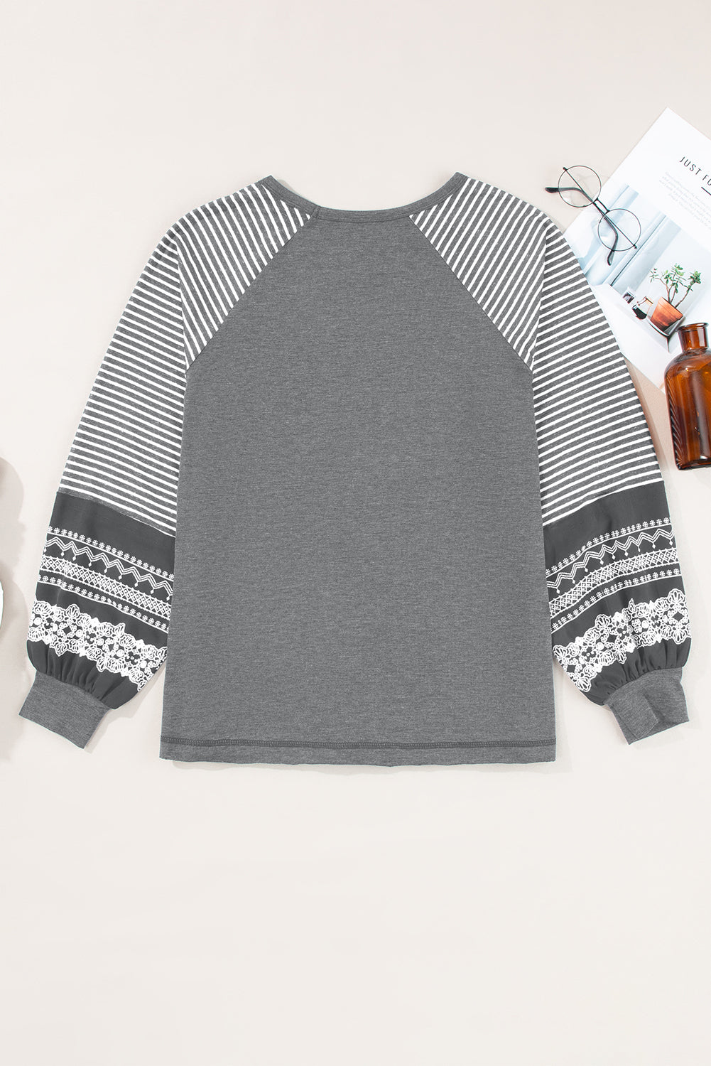 Stripe Patchwork Raglan Long Sleeve Top
