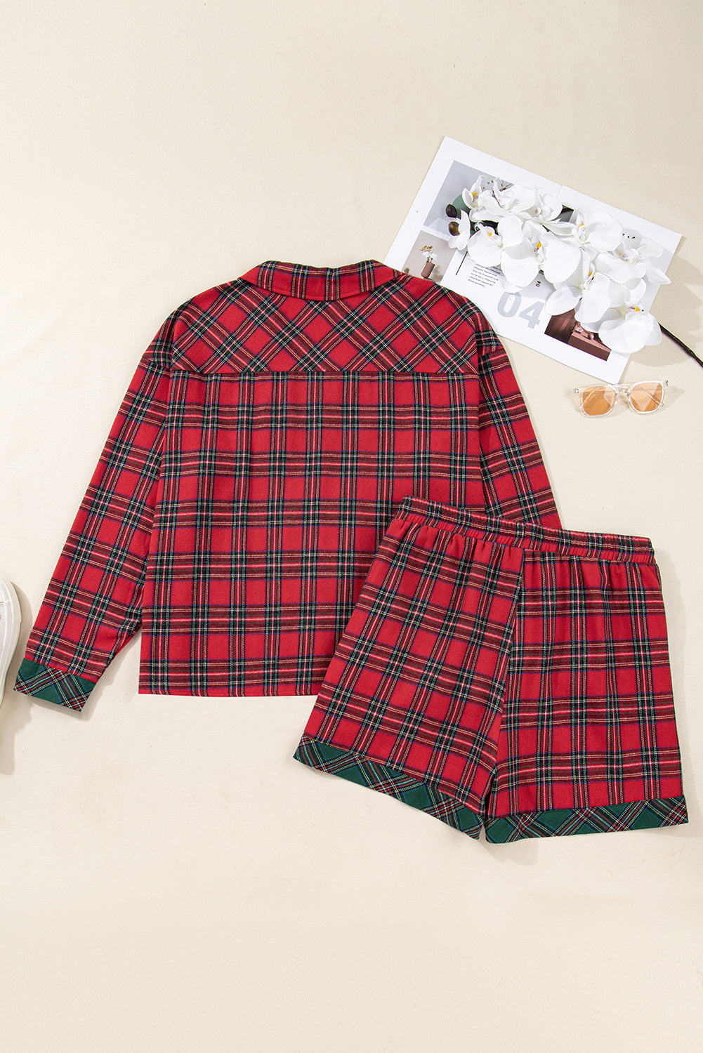 Plus Size Christmas Plaid Shirt and Shorts Pajama Set
