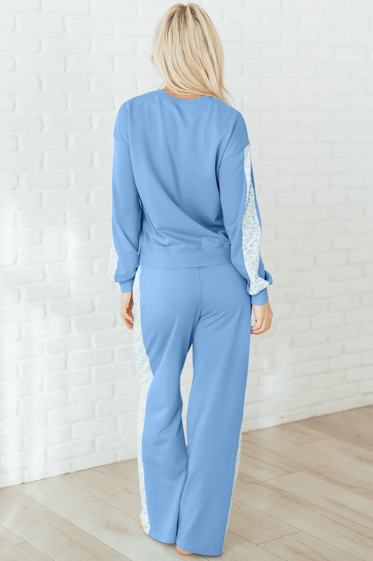 Floral Patchwork Pullover and Sweatpants Lounge Set
