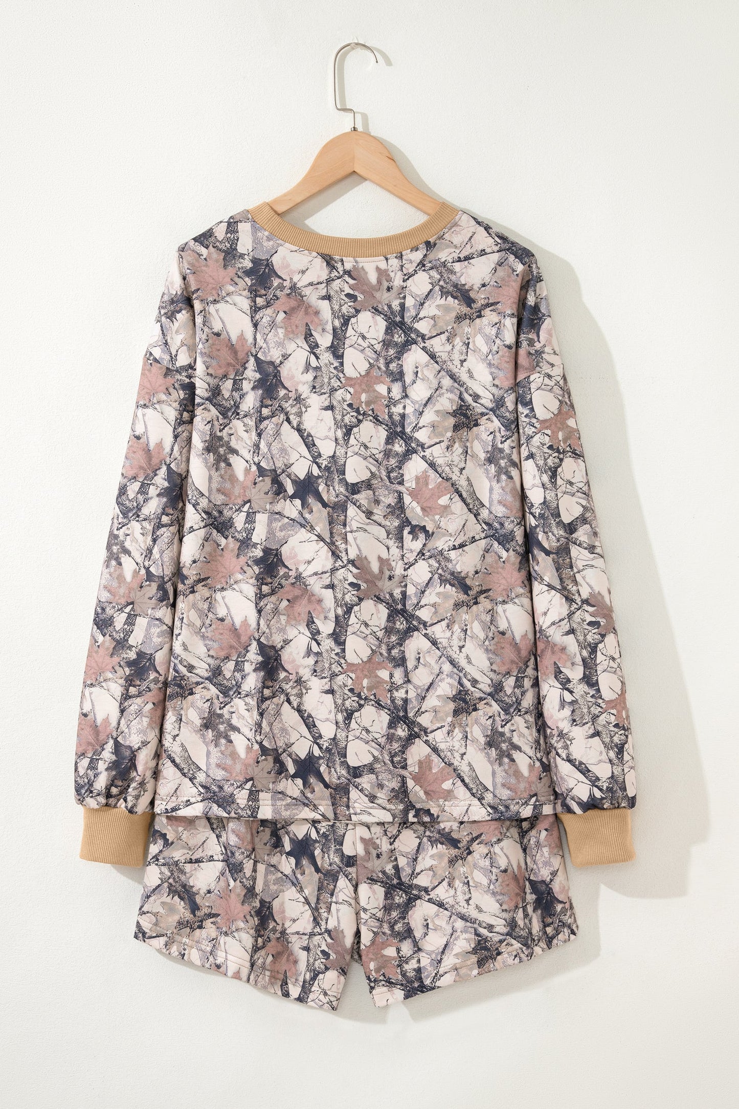 Woodland Camo Long Sleeve Top & Casual Short Set
