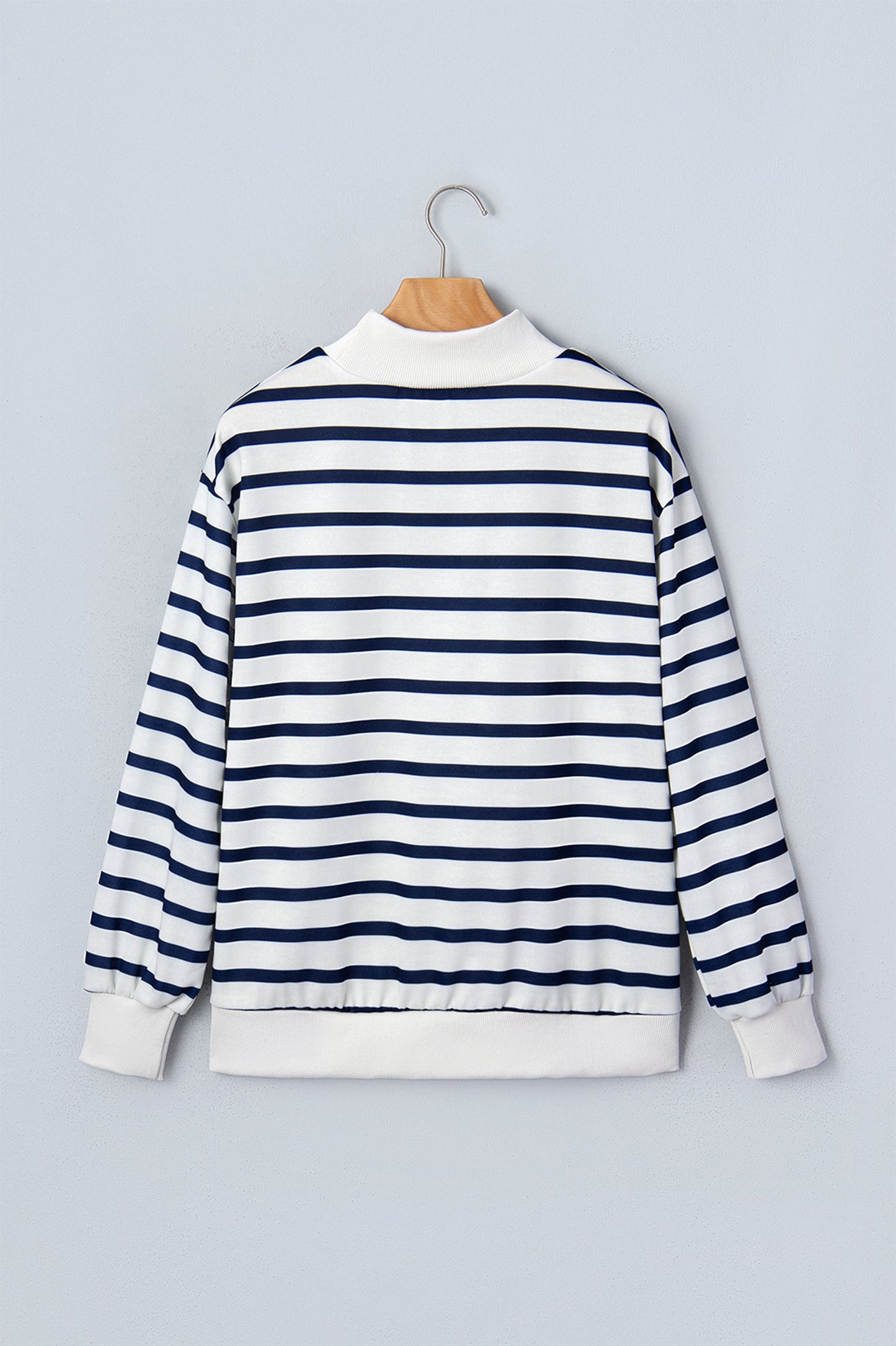 Stripe Ribbed Trim Stand Neck Long Sleeve Sweatshirt