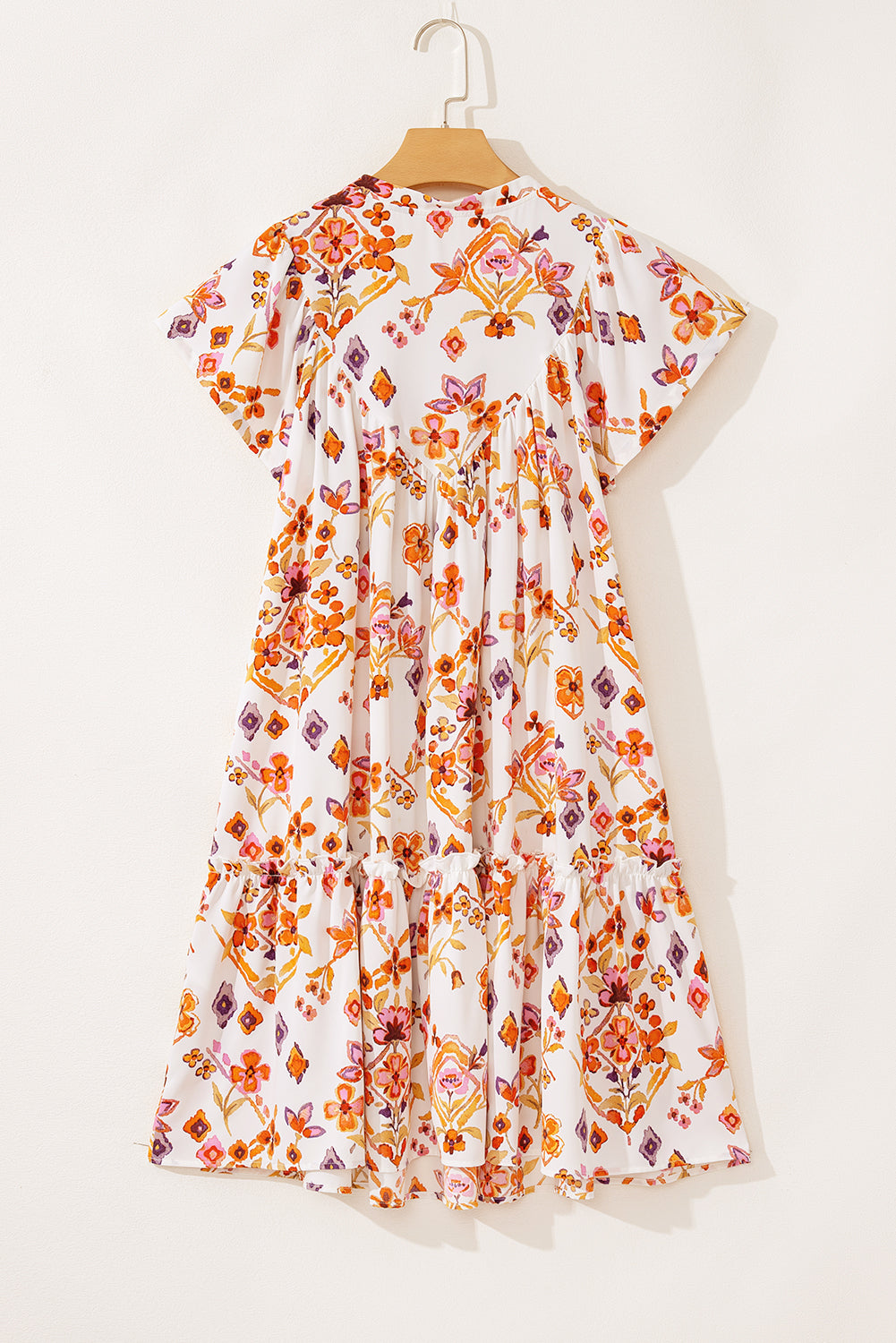 Floral Geometric Ruffle Trim Mini Dress