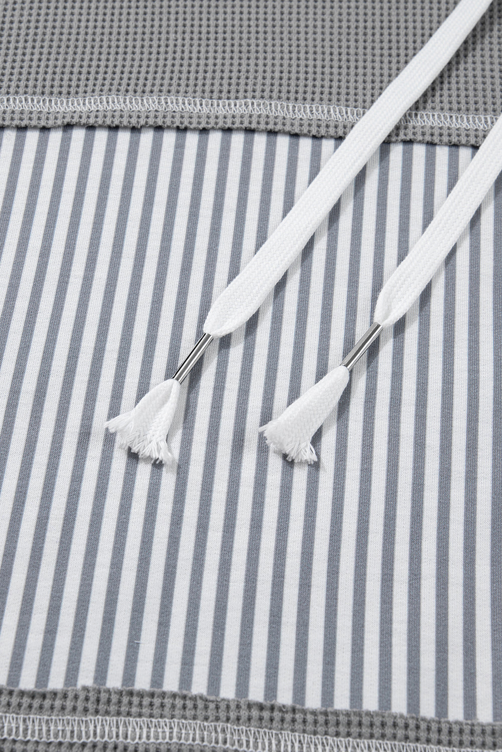 Plus Size Stripe Patchwork Waffle Half-Button Hooded Top