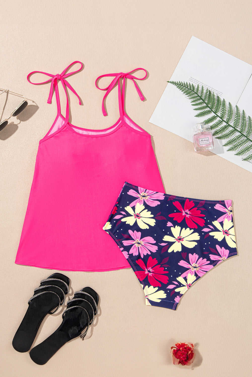 Floral Tie Shoulder Cute Tankini Set