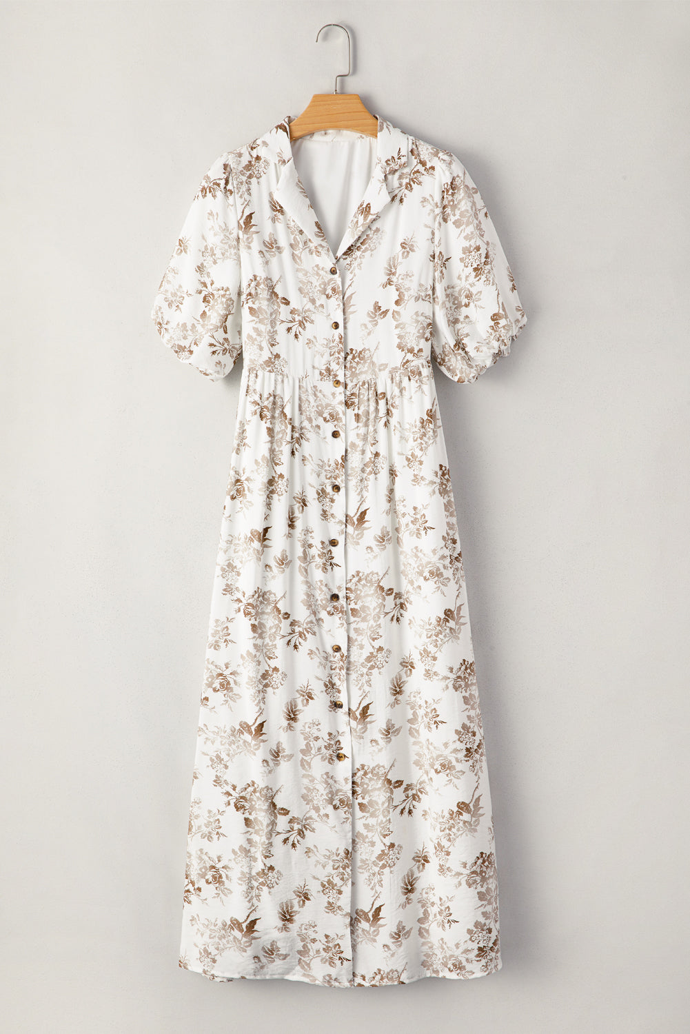 Floral Puff Sleeve V-Neck Buttoned Front Dress