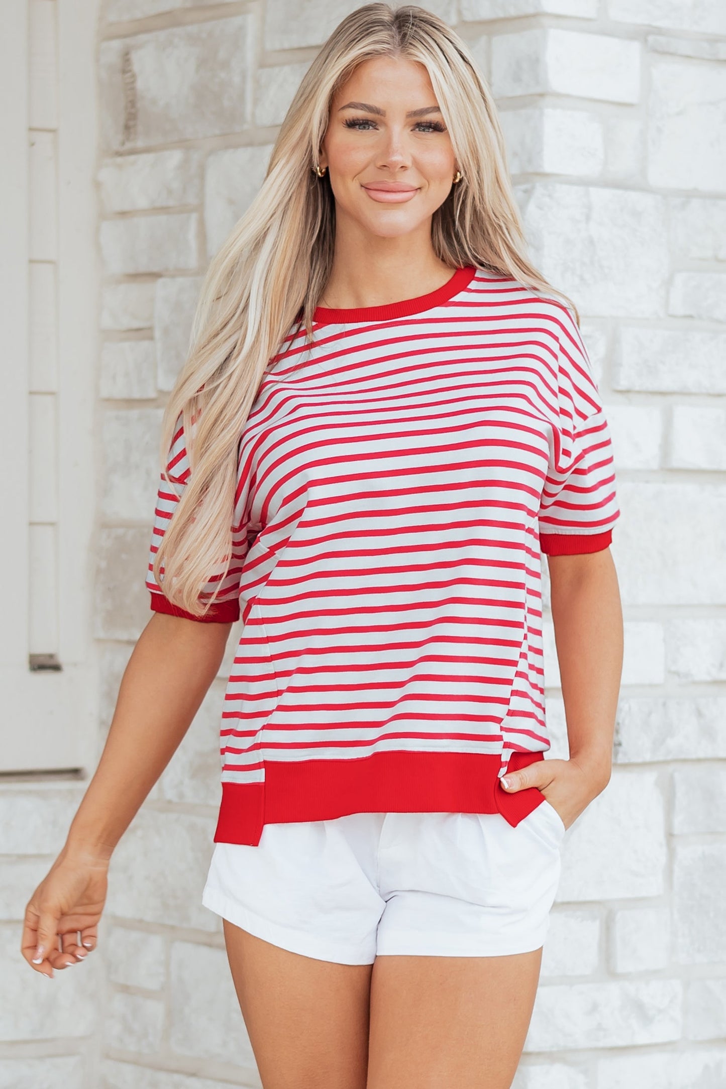 Stripe Drop Shoulder Short Sleeve T-Shirt