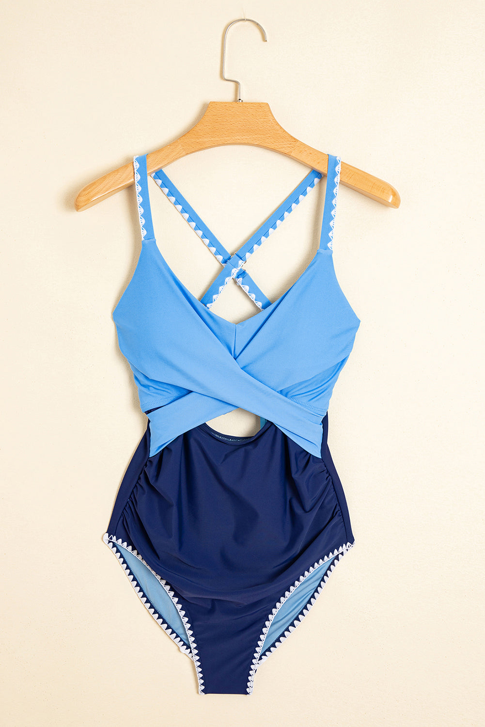 Ric-Rac Trim Contrast Patchwork Cutout Swimsuit