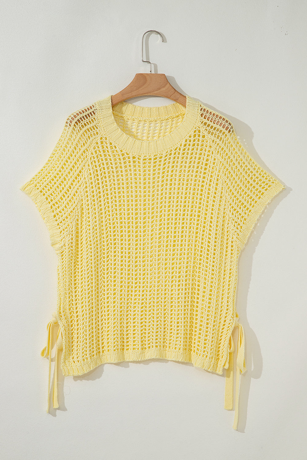 Hollow-out Crochet Side Tied Short Sleeve Sweater