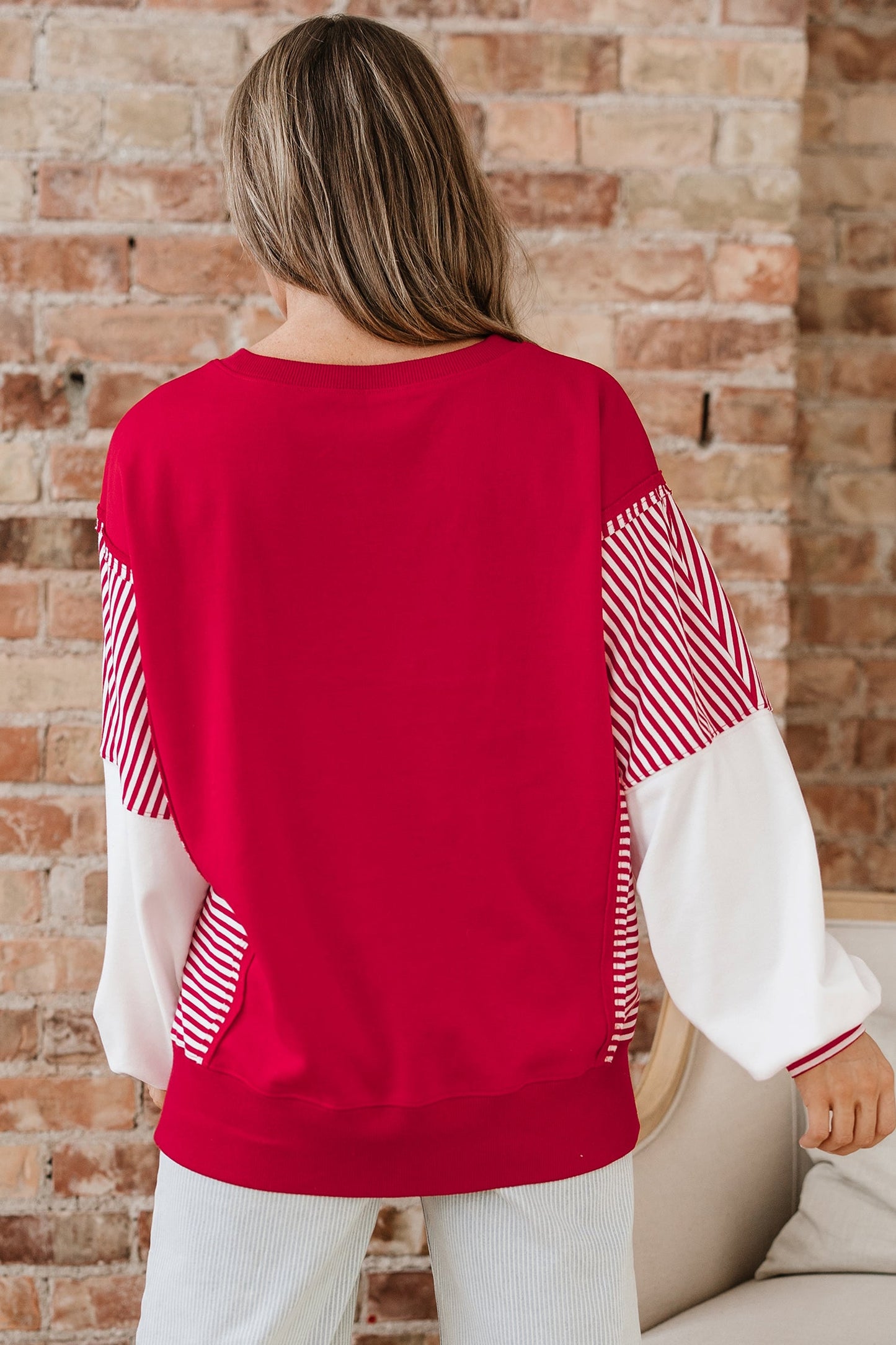 Stripe Patchwork Sleeve Colorblock Sweatshirt