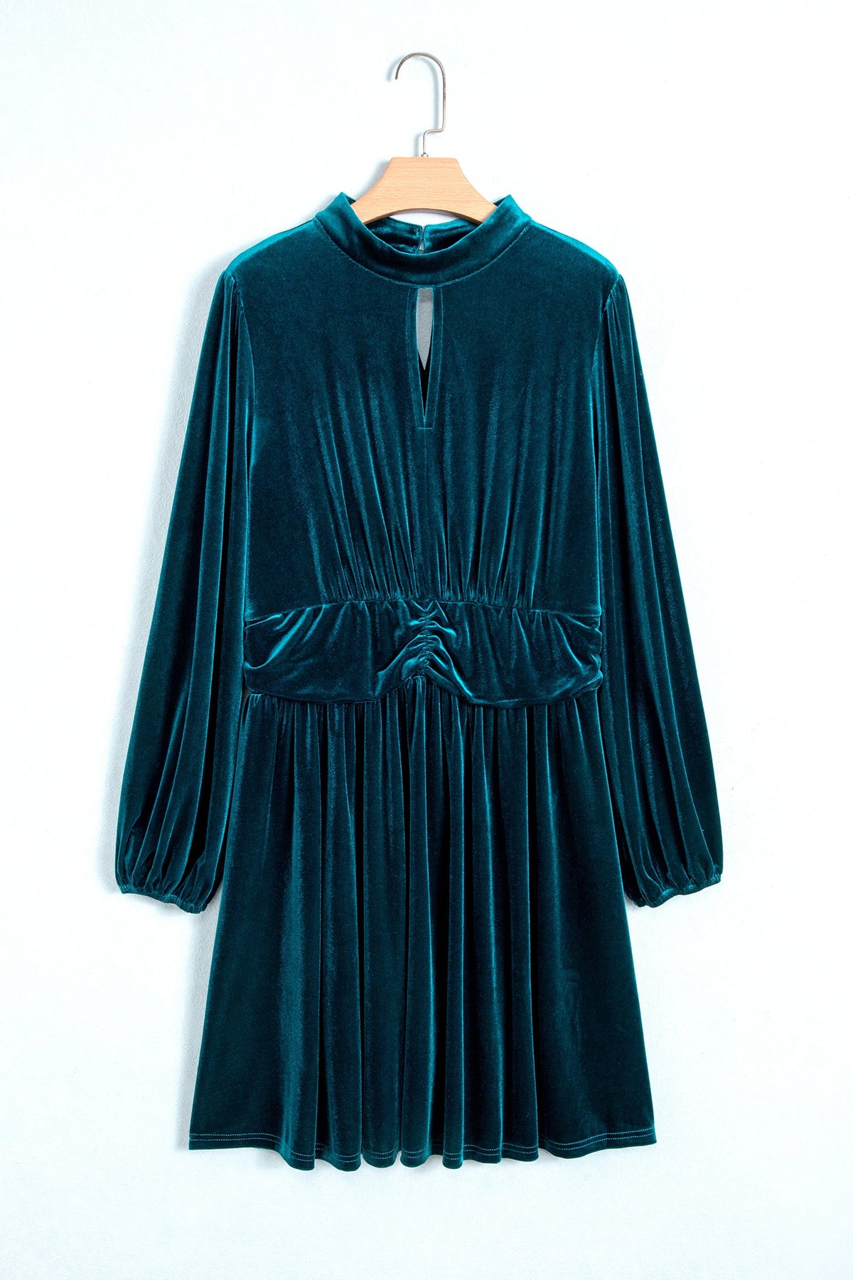 Solid Velvet Keyhole Cutout Long Sleeve Mini Dress
