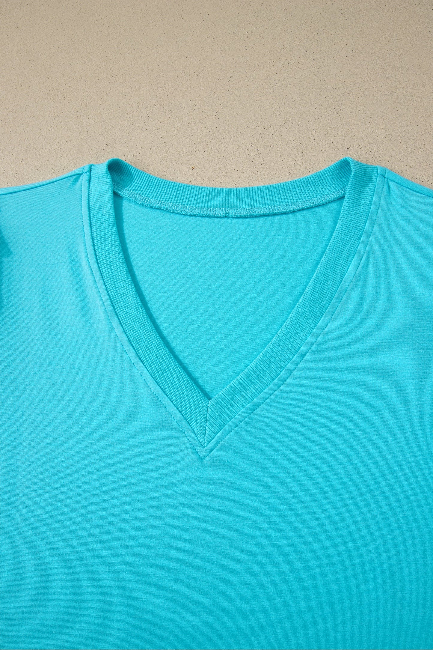 Solid V-Neck Short Puff Sleeve Blouse