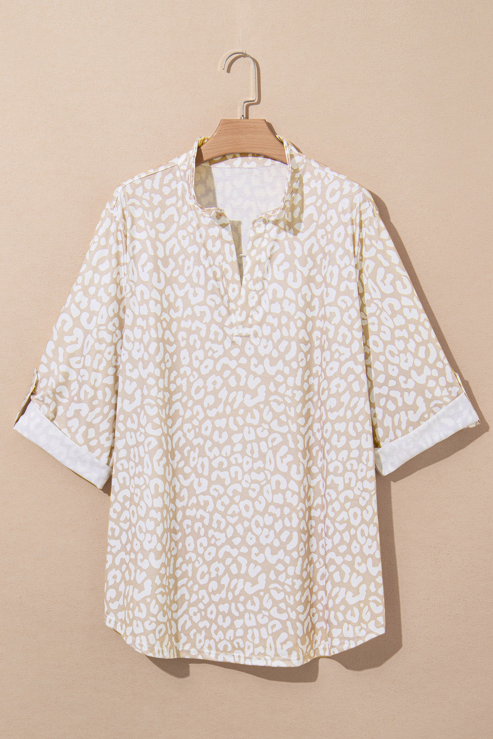Plus Size Leopard Tab Sleeve V-Neck Top