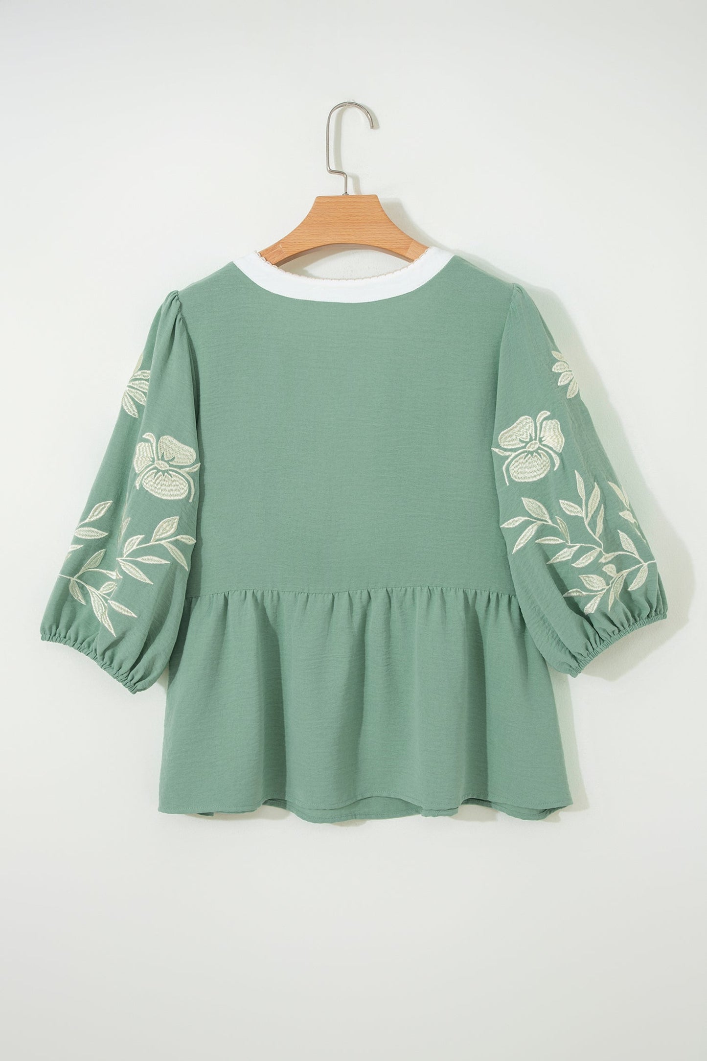 Colorblock Patchwork Embroidered Puff Sleeve Babydoll Blouse