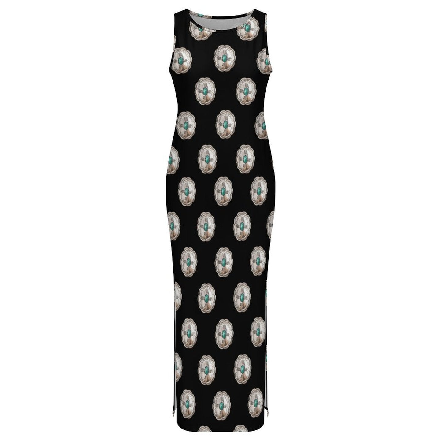 Silver Concho Slit Maxi Dress
