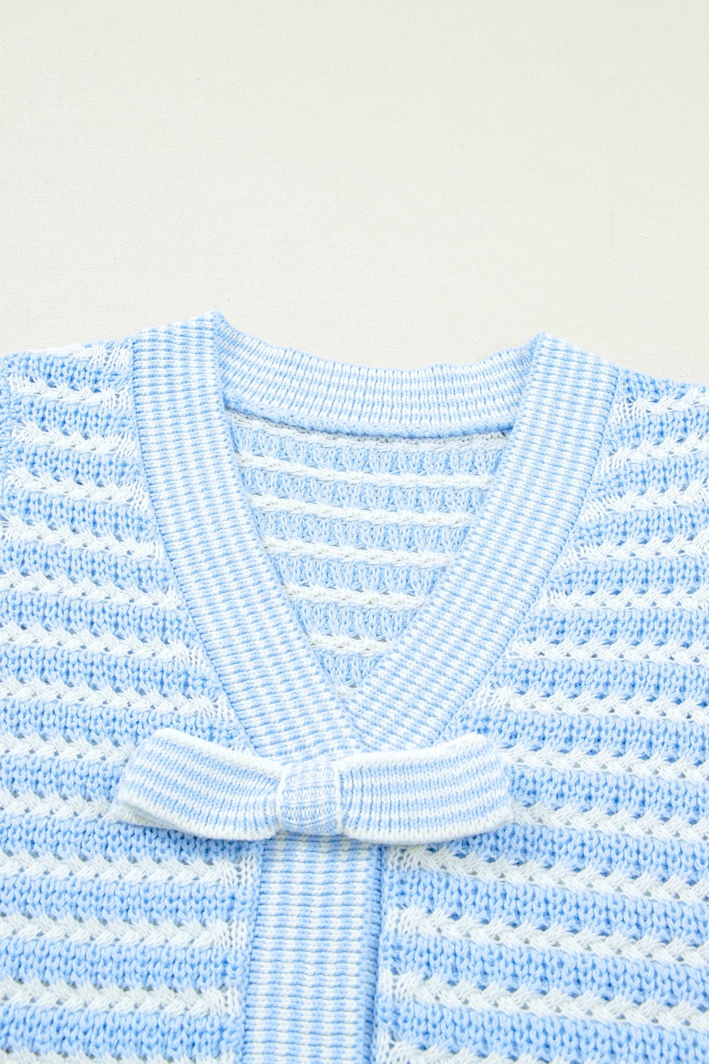 Stripe Bow Tie V-Neck Short Sleeve Sweater