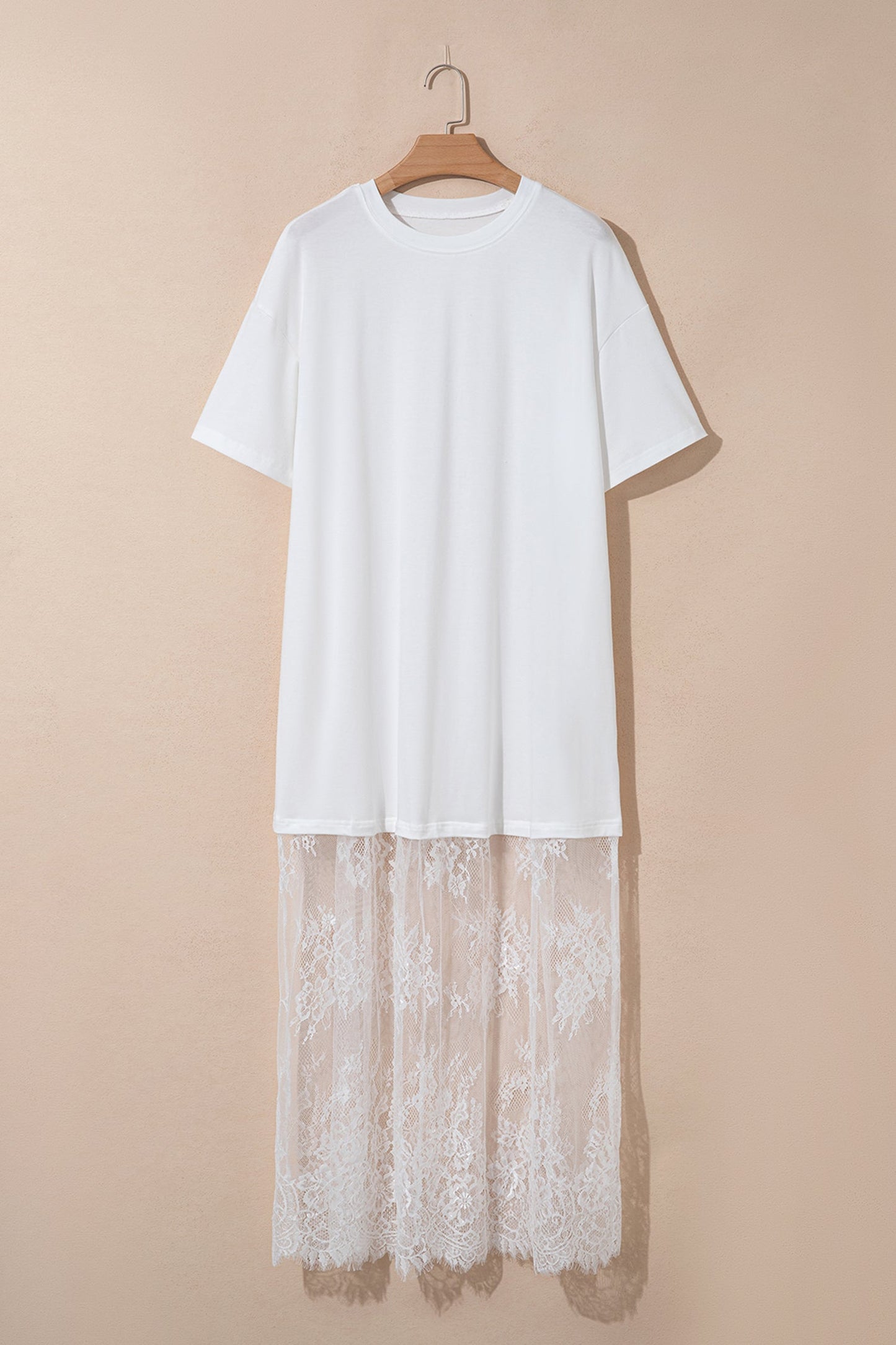 Solid Lace Patchwork Short Sleeve Maxi Dress