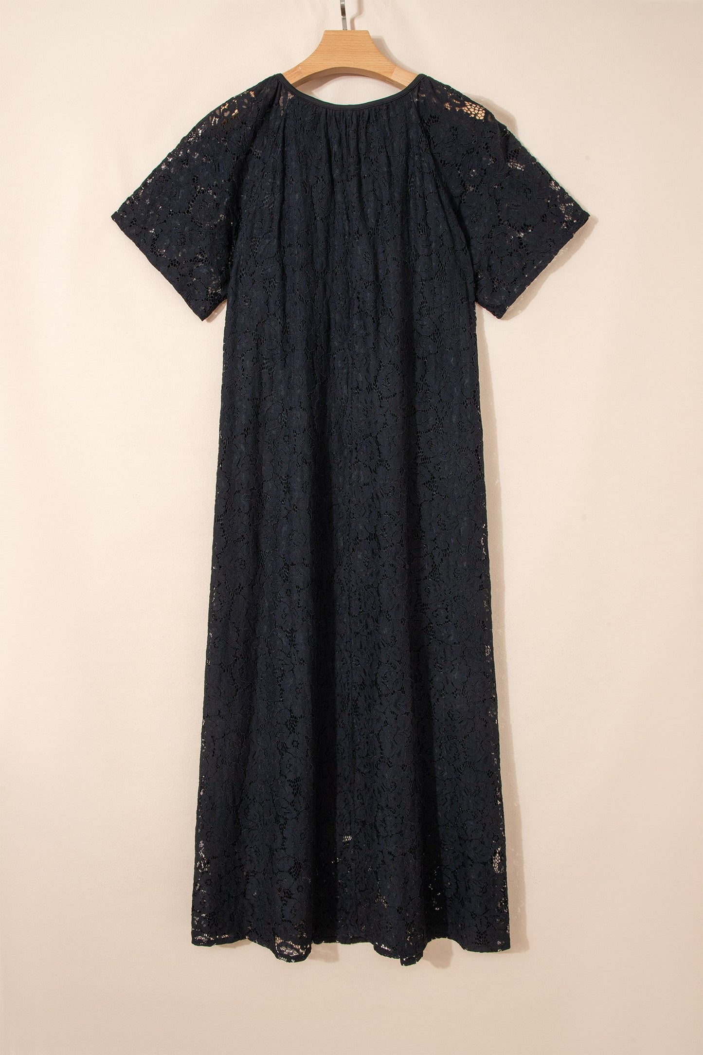 Lace Overlay Tassel Tie Short Sleeve Maxi Dress