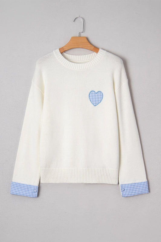 Valentines Gingham Heart Embroidered Crewneck Sweater