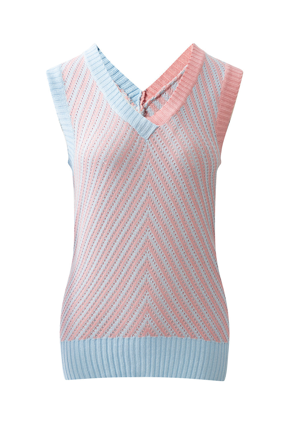 Chevron Contrast V-Neck Sleeveless Sweater Top