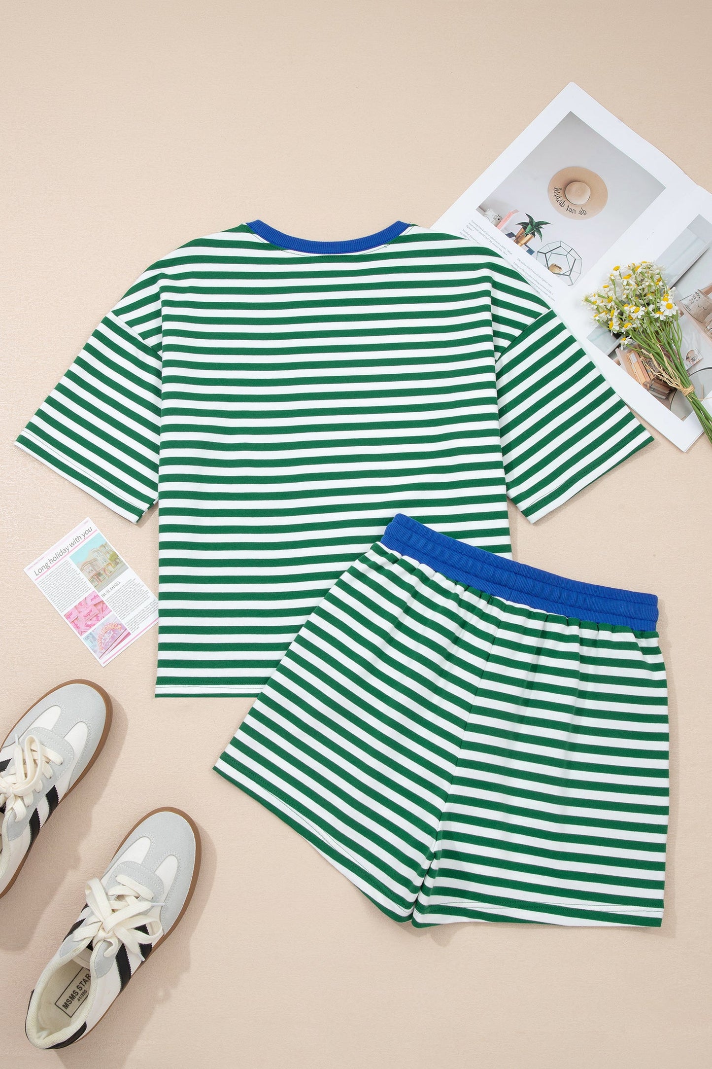 Stripe Terry Knit Top & Shorts Set