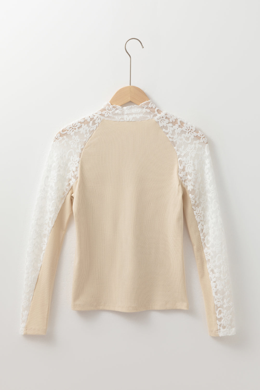 Floral Lace Patchwork Long Sleeve Mock Neck Top