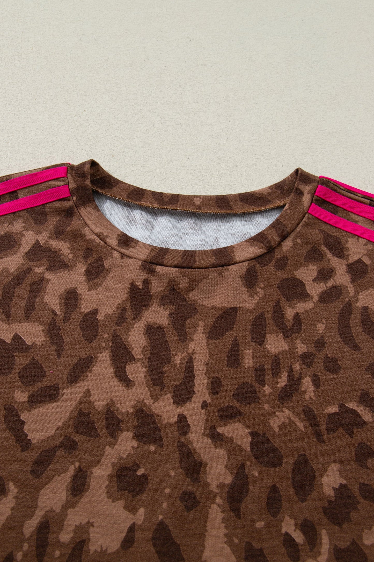 Leopard Contrast Stripe Tee and Shorts Two-Piece Set