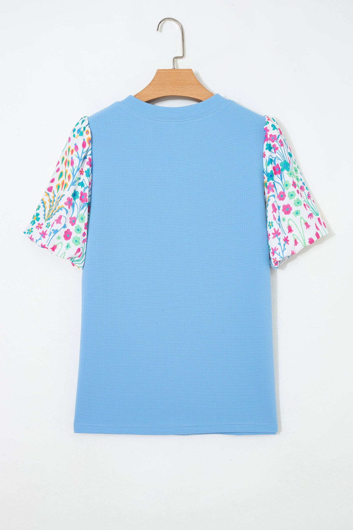 Floral Patchwork Bubble Sleeve Textured Blouse