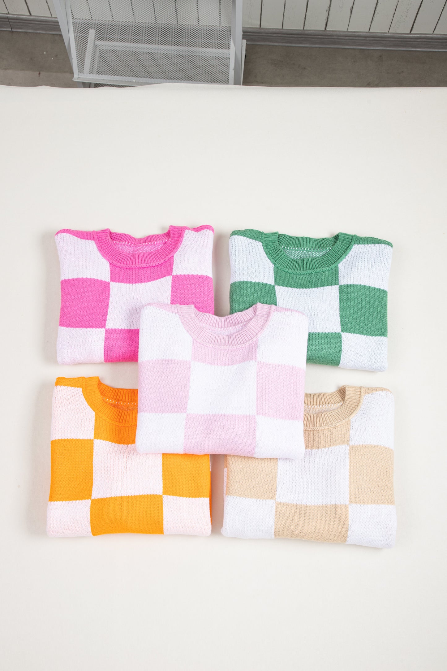 Checker Bishop Sleeve Sweater