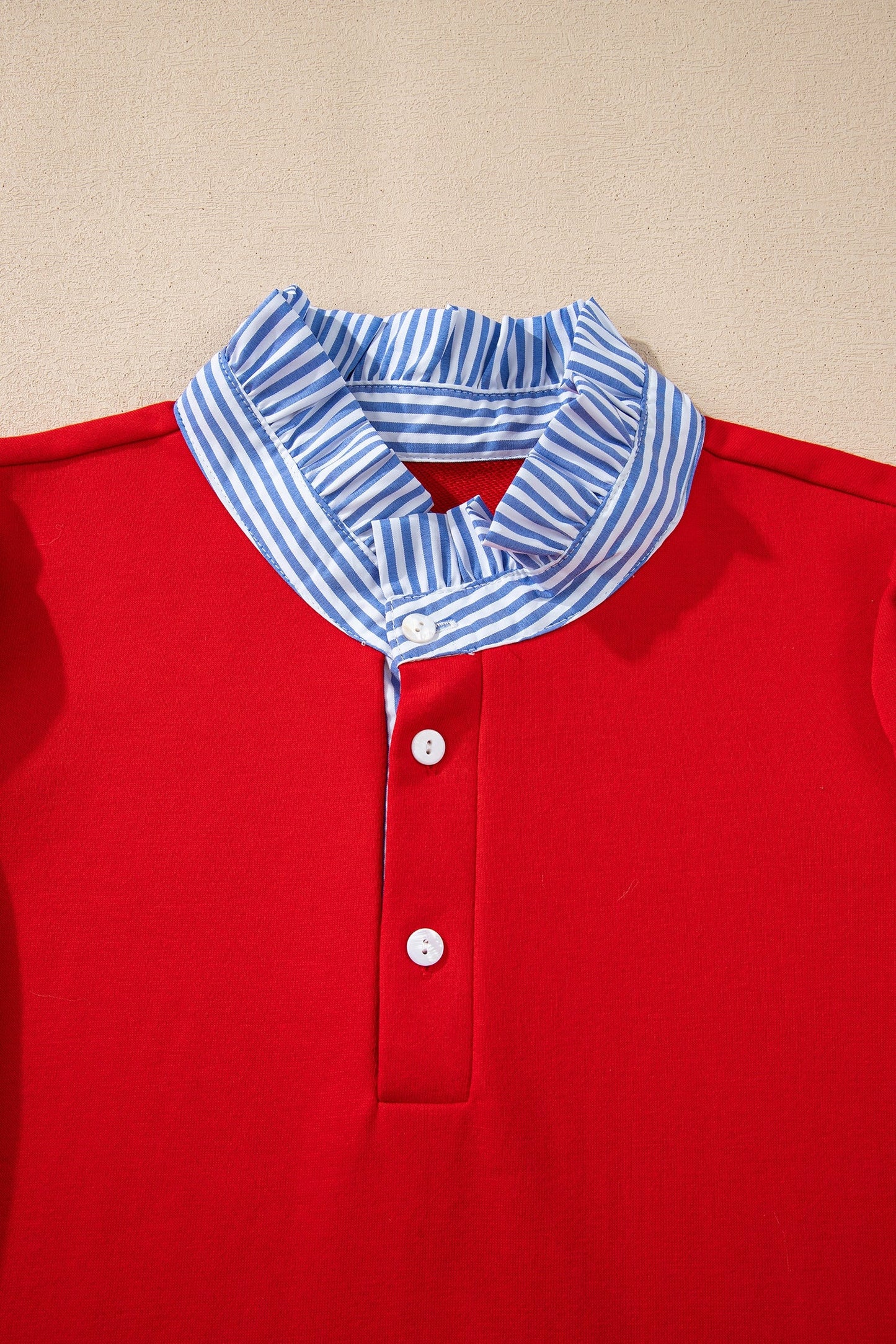 Stripe Contrast Collar Puff Sleeve Ruffle Mini Dress