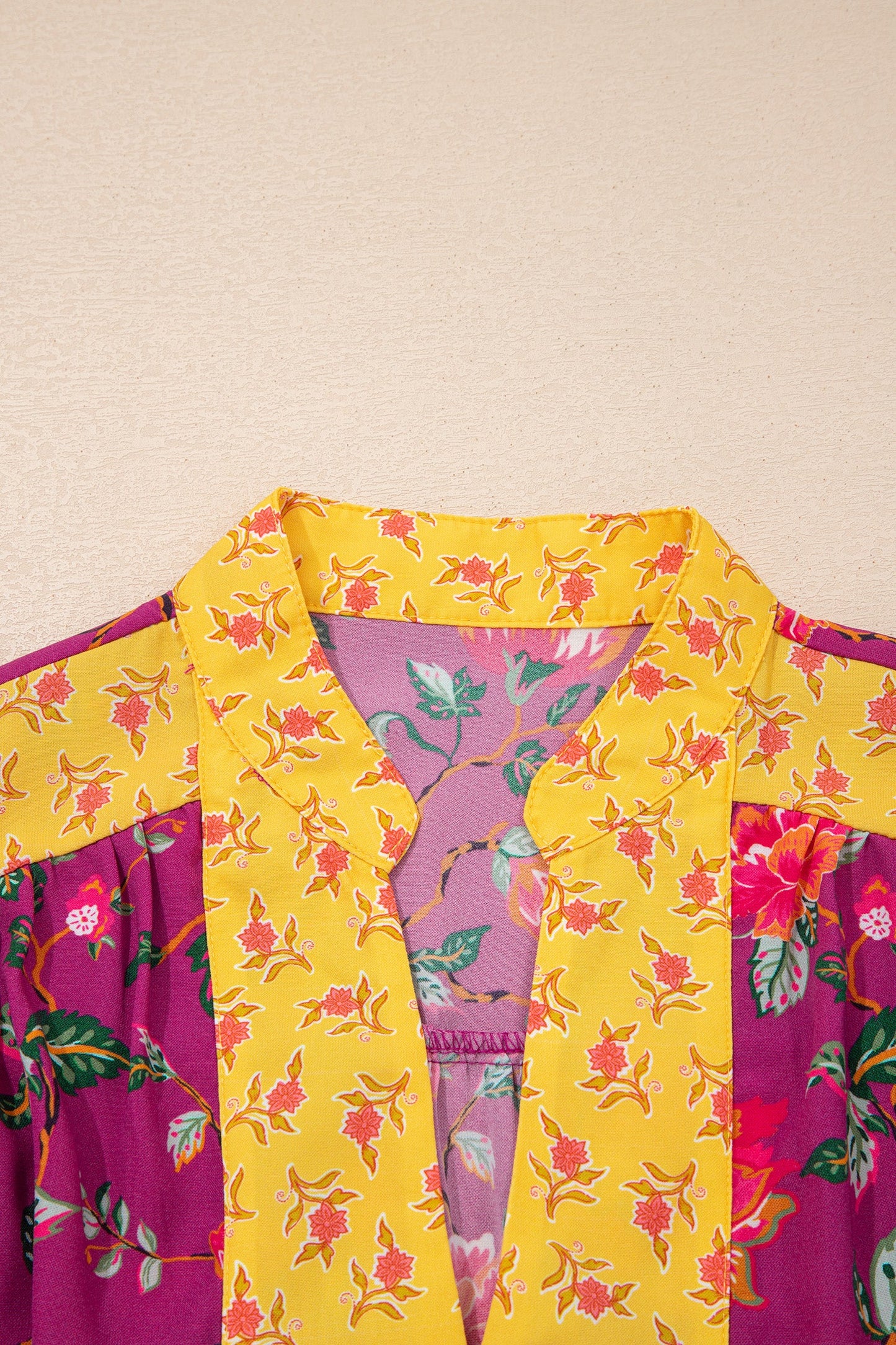Floral Patchwork Split V-Neck Blouse