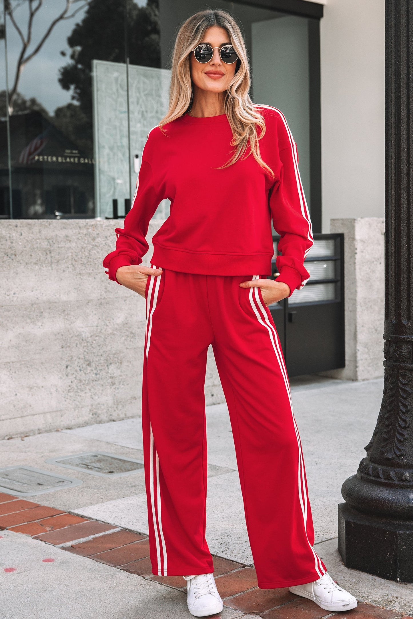 Varsity Stripe Detail Crewneck and Sweatpants Set