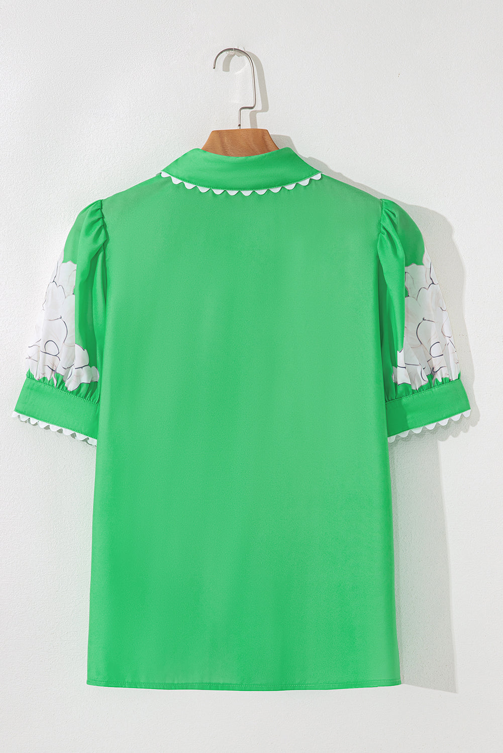 Floral Ric-Rac Edge Puff Sleeve Button-Up Shirt