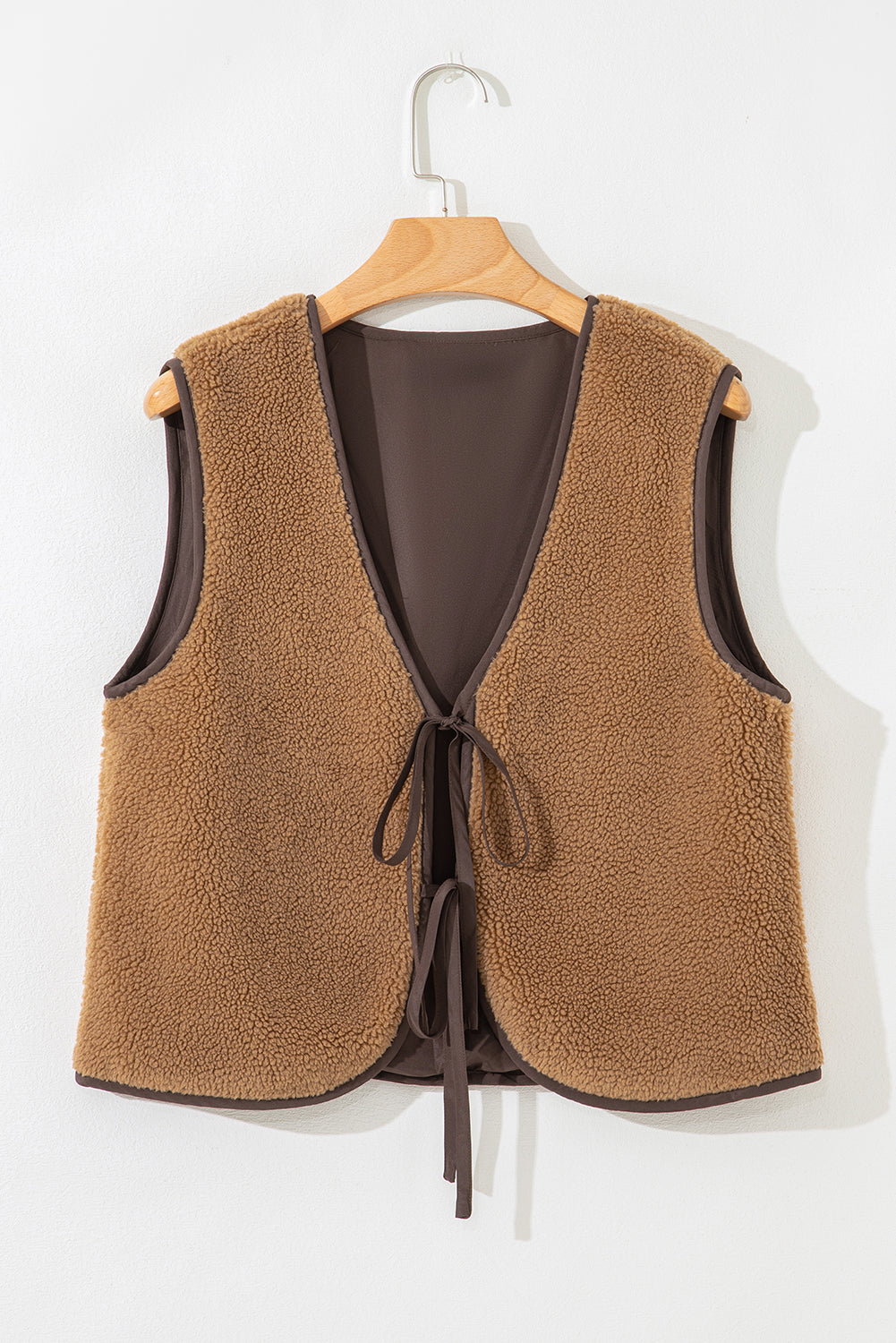 Contrast Trim Sherpa Tie-Front Vest