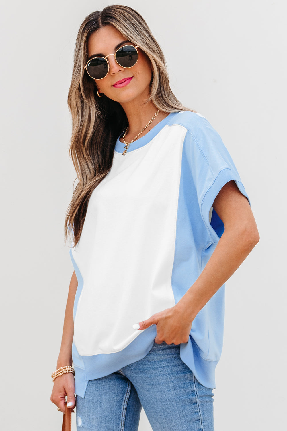 Colorblock Exposed Seam Crew-Neck T-Shirt
