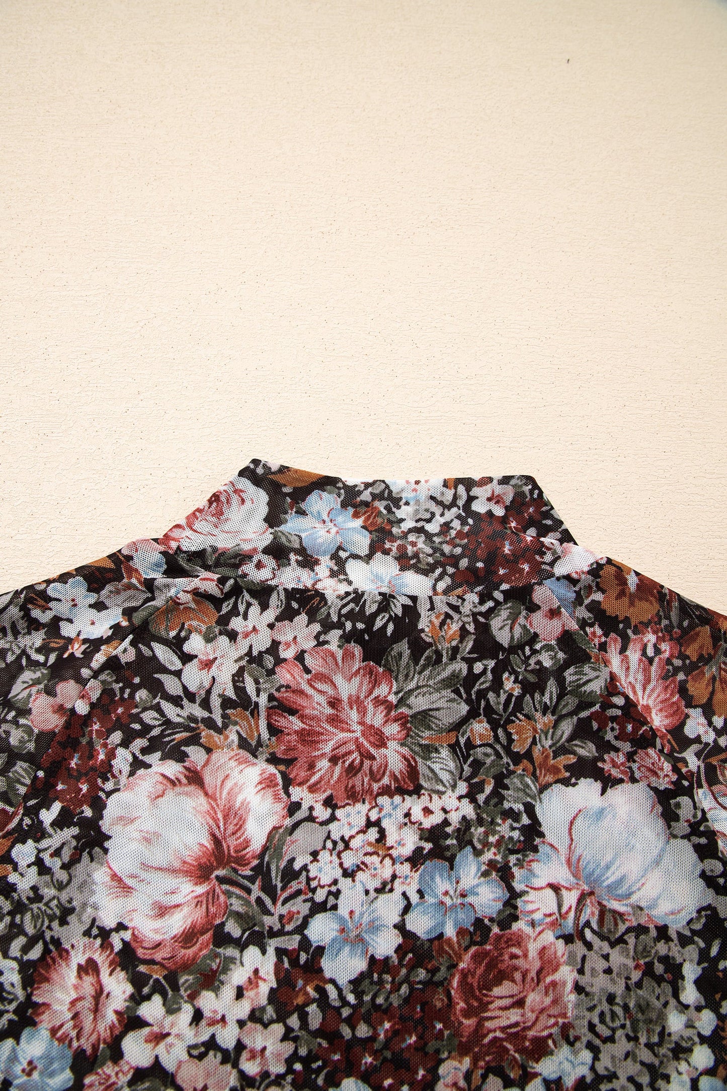 Floral Mesh Mock Neck Short Sleeve Top