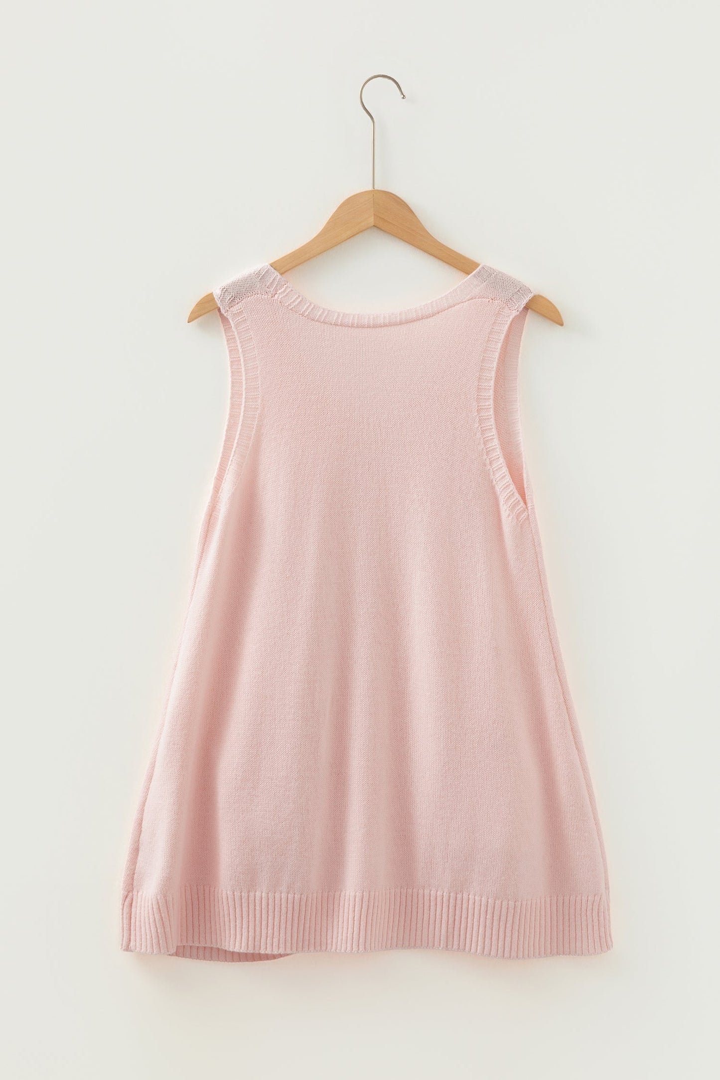 Solid Ribbed Trim Deep V-Neck Sleeveless Tunic Sweater