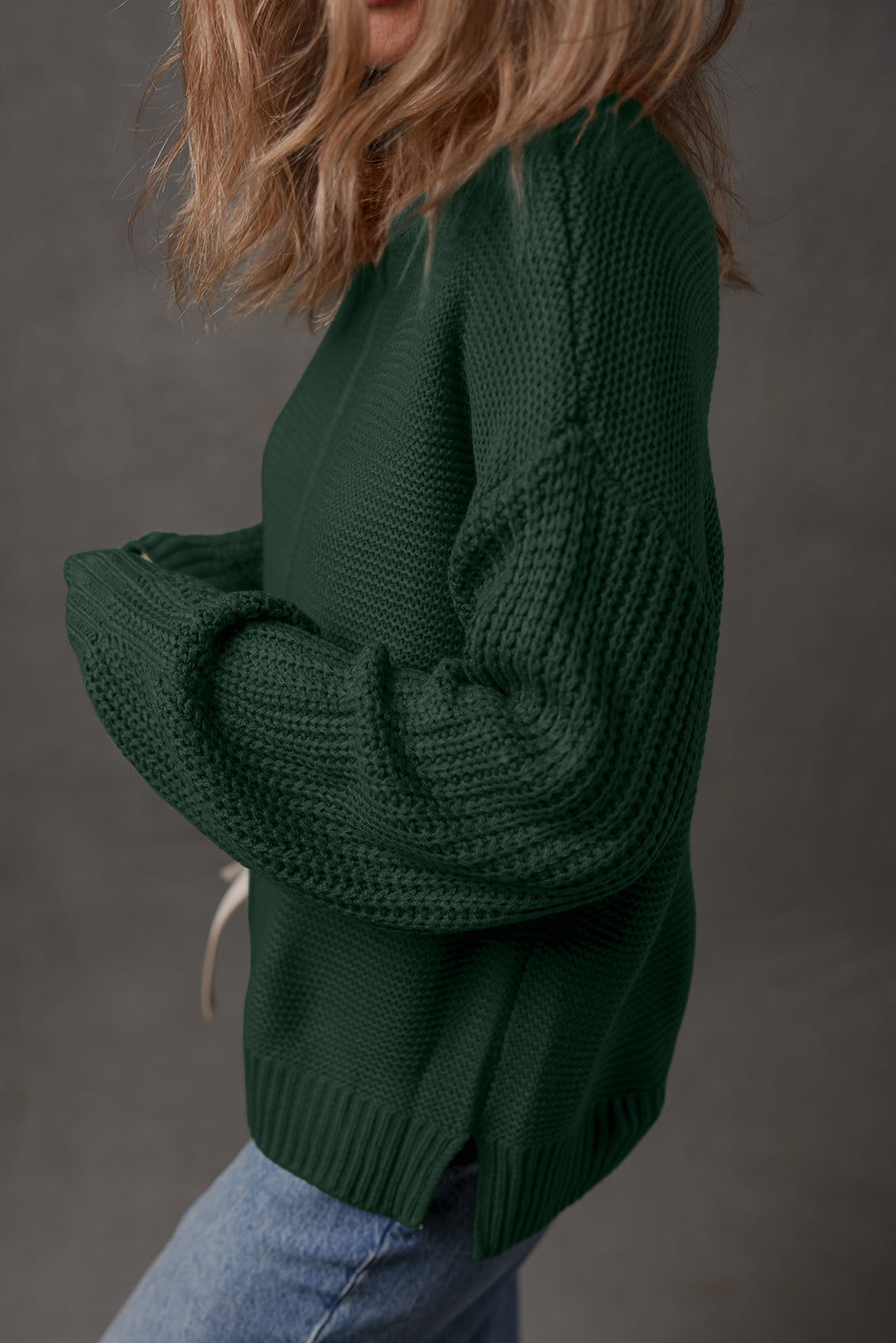 Solid Front Seam Drop Shoulder Sweater