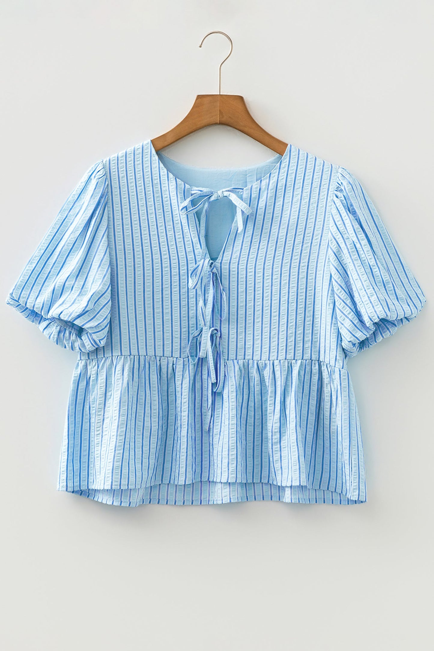 Bow Textured Puff Sleeve Babydoll Blouse