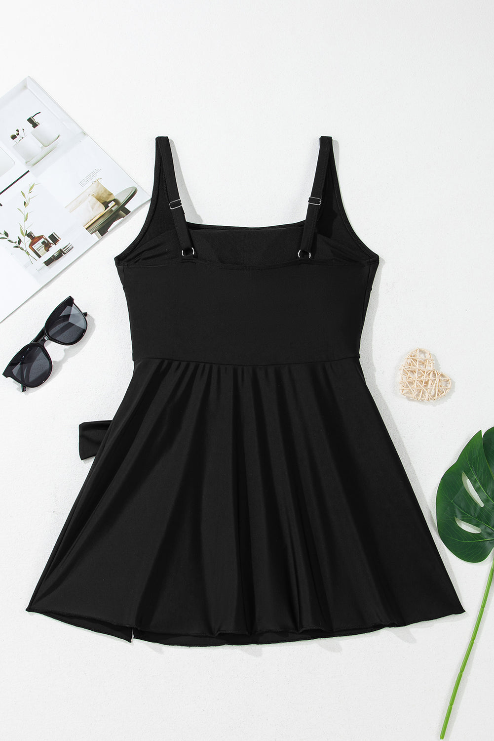 Side Tied Waist Square Neck A-line Swim Dress