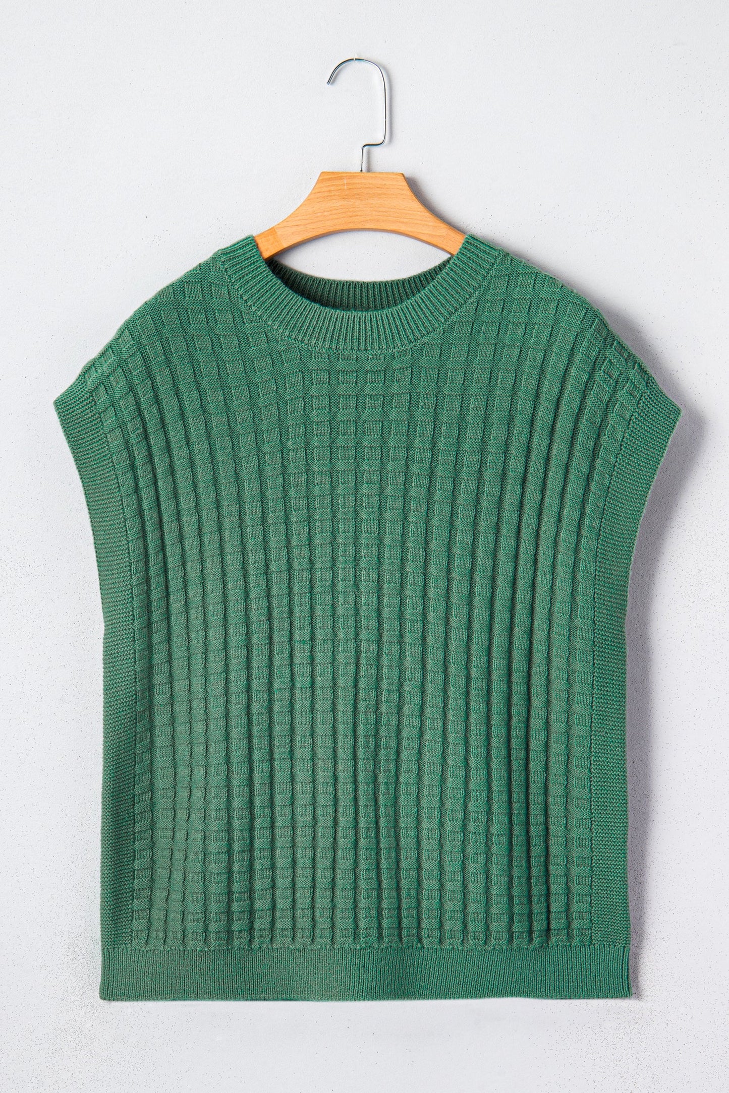 Solid Textured Round Neck Short Sleeve Sweater