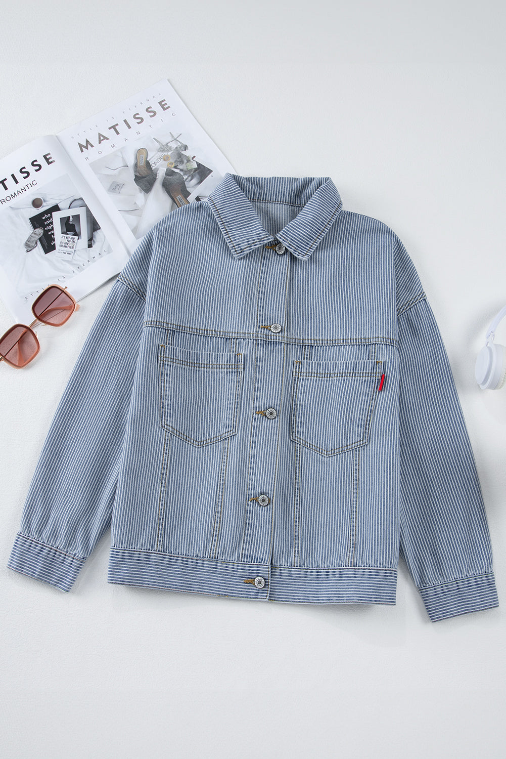Stripe Wash Oversize Pocket Denim Jacket