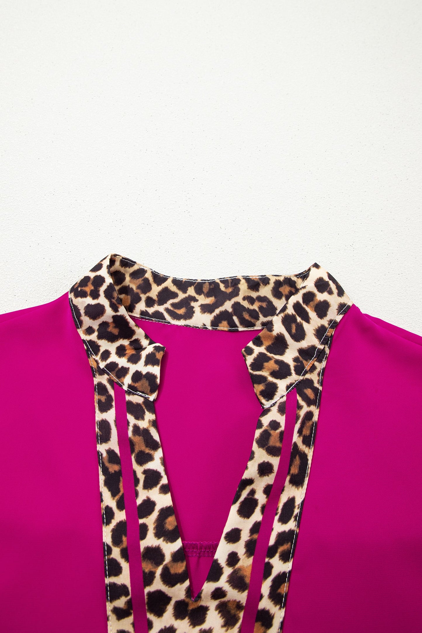 Leopard Patchwork Split Neck Short Sleeve Blouse