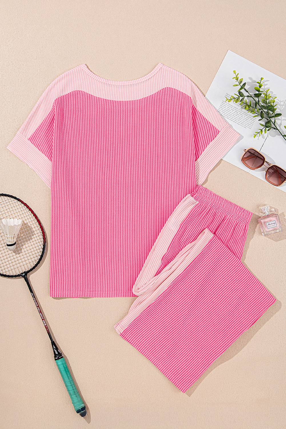 Colorblock Corded Top & High-Waisted Bottom