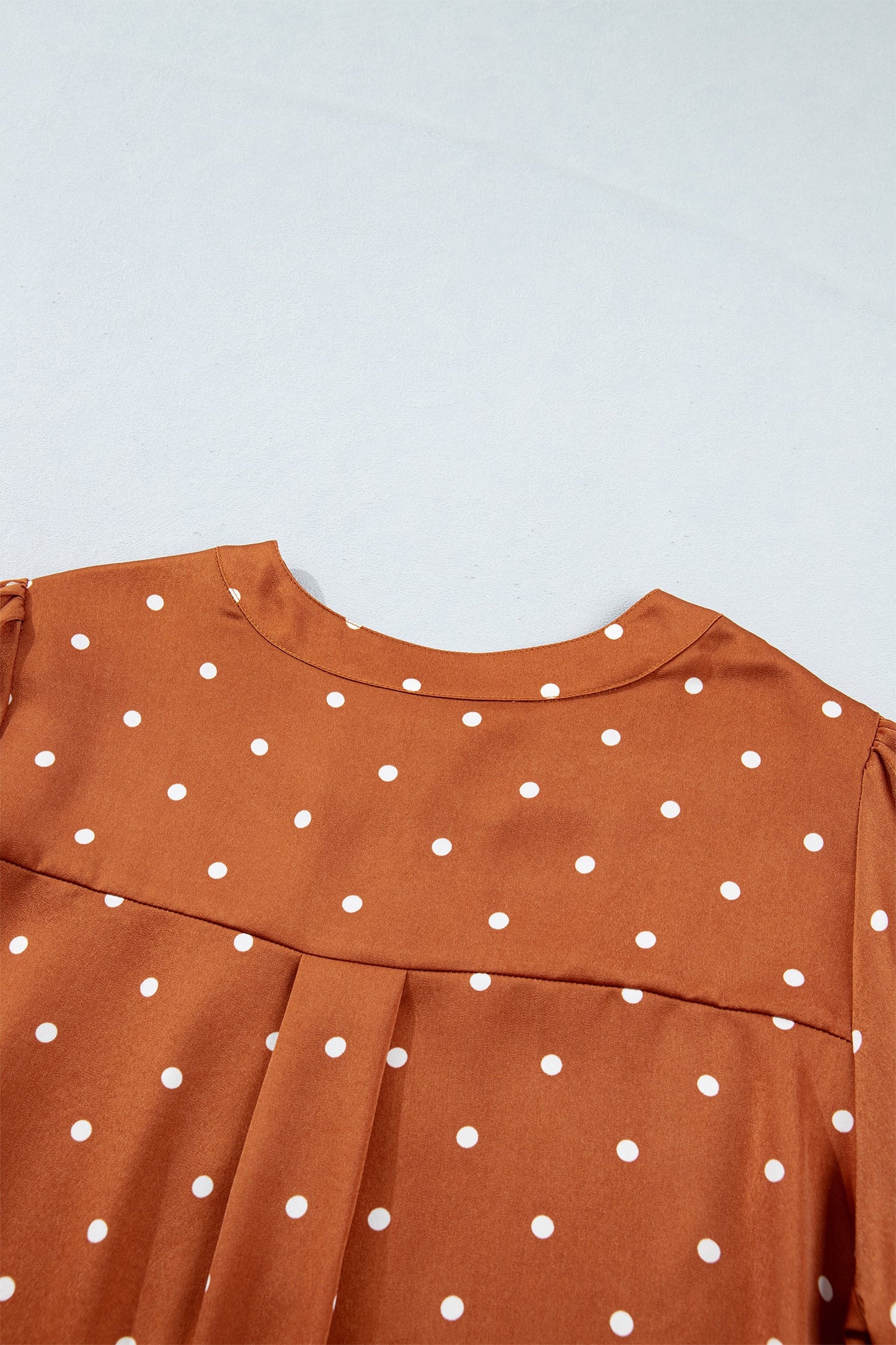 Polka Dot Half Button V-Neck Long Sleeve Blouse
