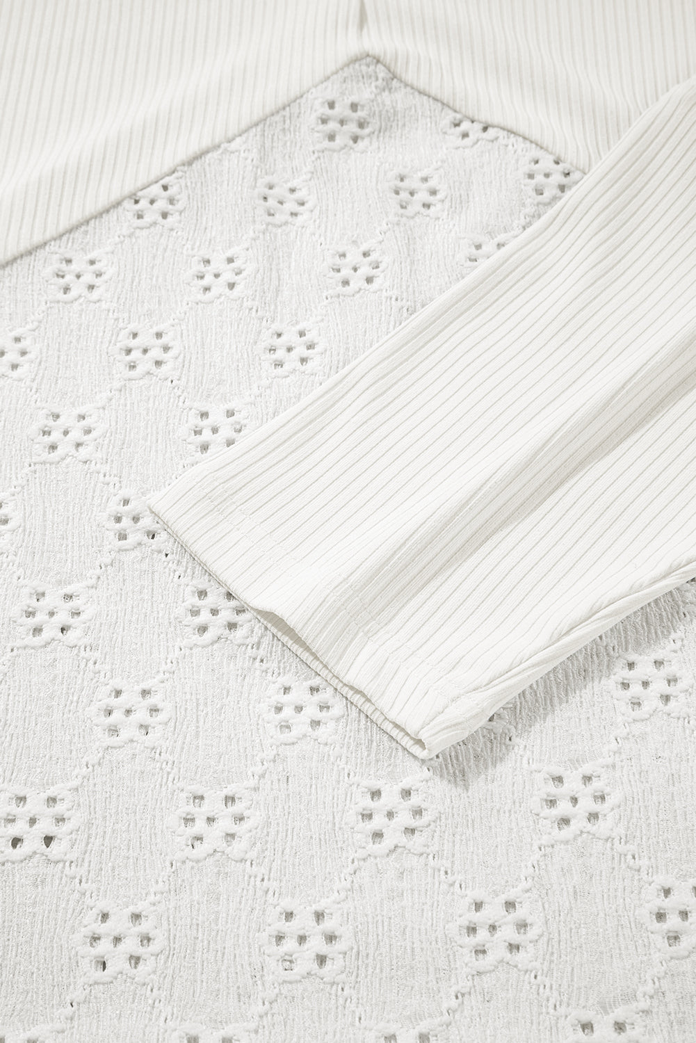 Corded Knit Patchwork Embroidered V-Neck Blouse