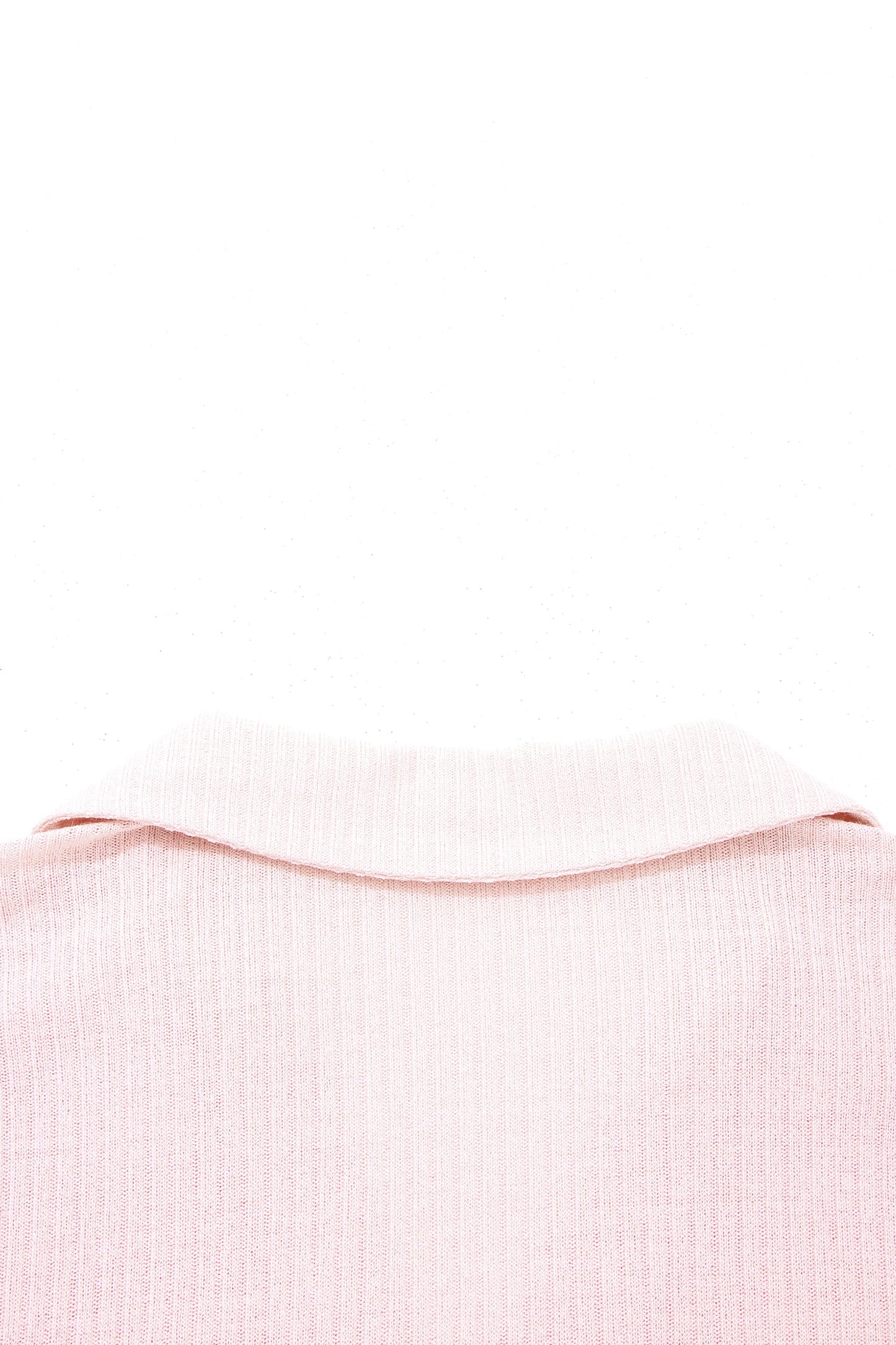 Solid Ribbed Knit Collared V-Neck Tee