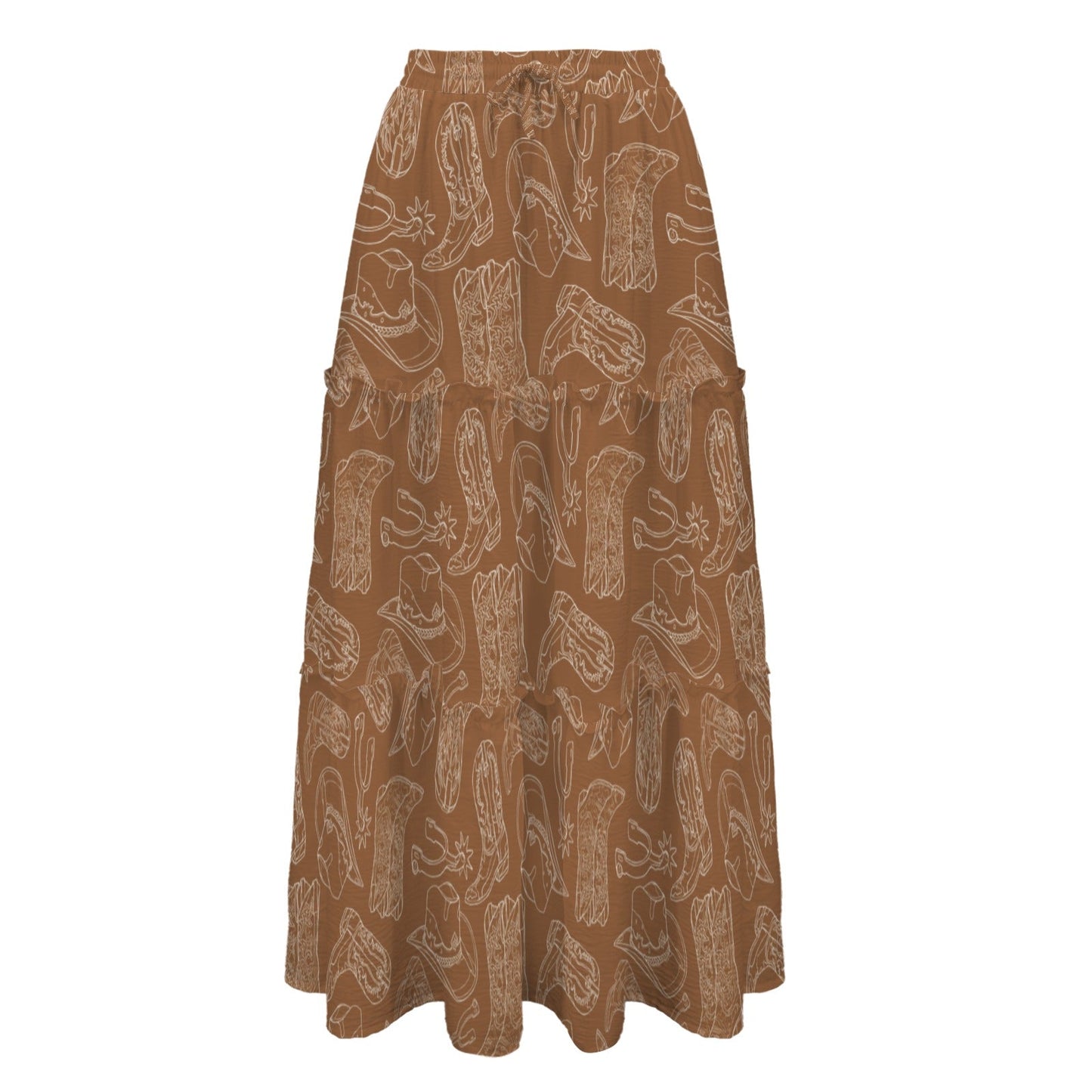 Western Boot Print Tiered Prairie Maxi Skirt